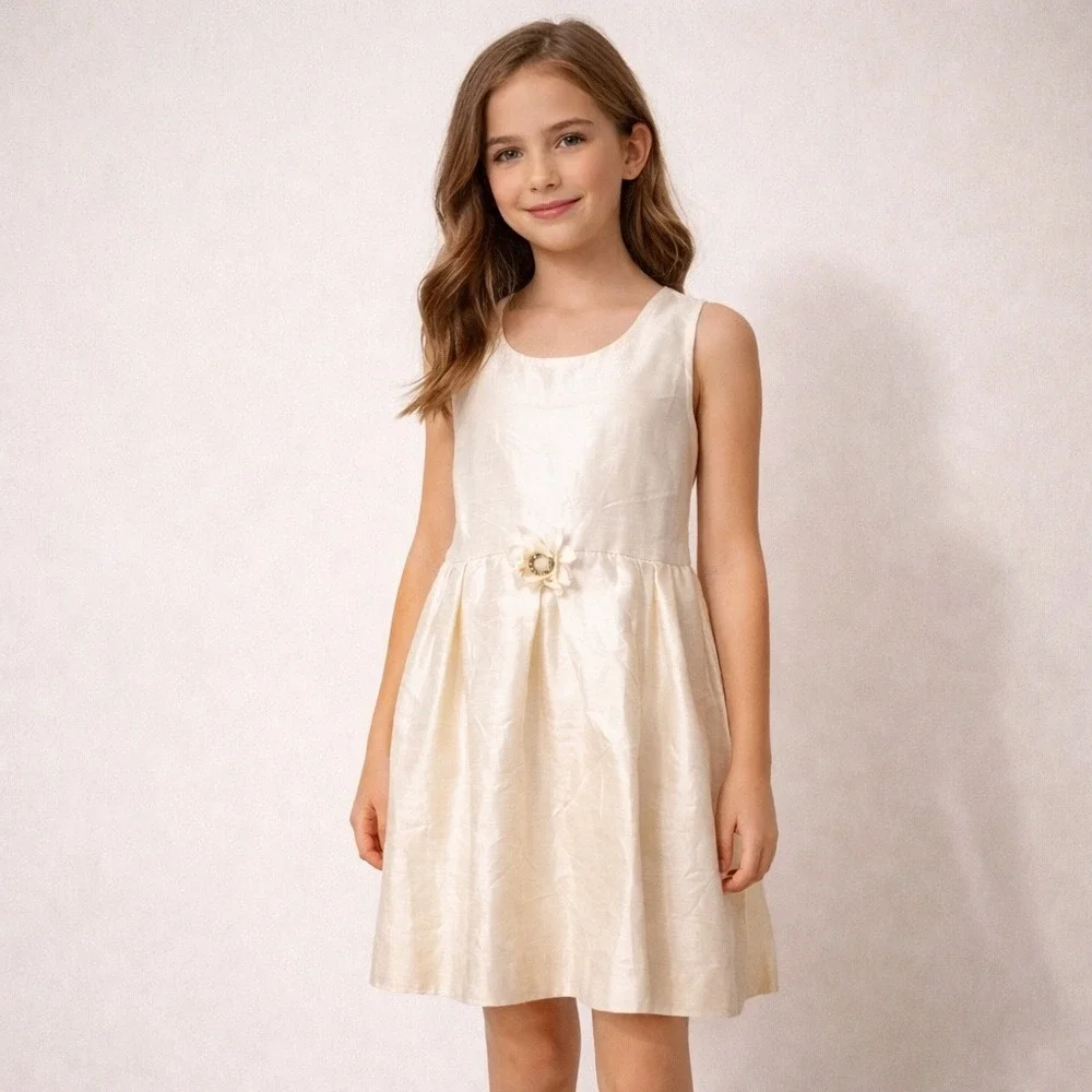 Dress‎ Target Yellow Golden Ivory XL Girls A Line Textured Flower Embellished